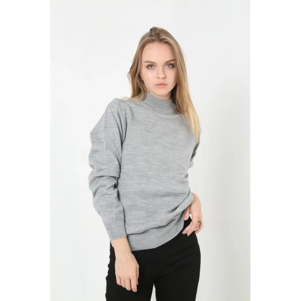 Kadın Yarım Boğaz Triko Kazak yumuşak dokulu Pamuklu ince Dokuma, uzun kollu Rahat Regular kalıp - Gri