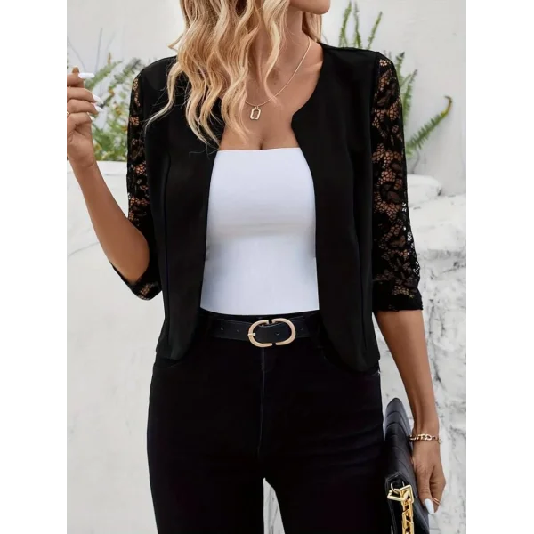 Kadın Yarım Dantel Kollu önü Açık Kısa Atlas Ceket