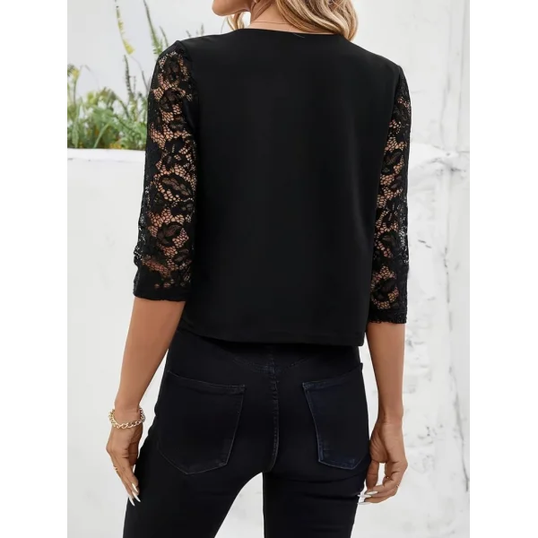 Kadın Yarım Dantel Kollu önü Açık Kısa Atlas Ceket