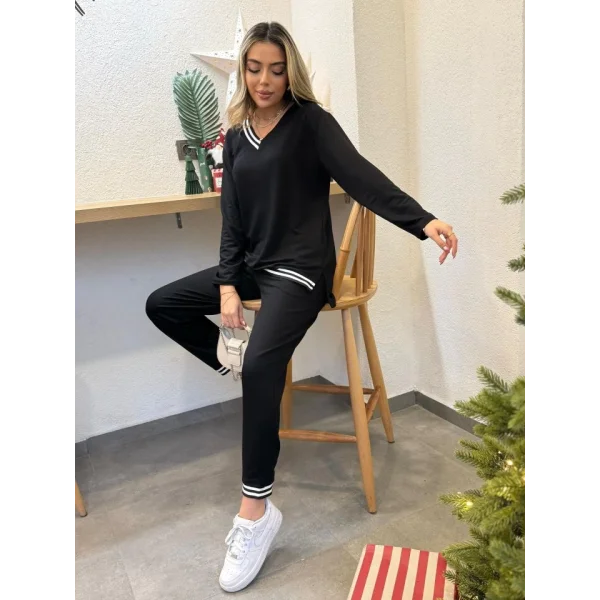 Kadın Yeni ezon Uzun Kollu Ribana Detay Ikili Takım