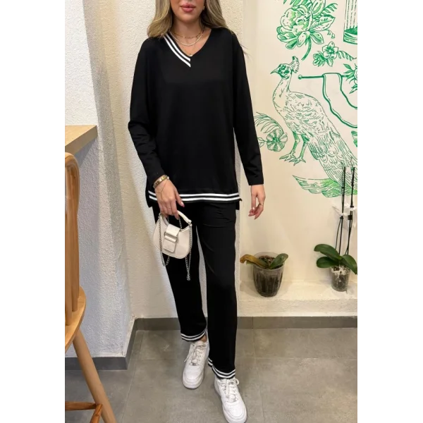 Kadın Yeni ezon Uzun Kollu Ribana Detay Ikili Takım