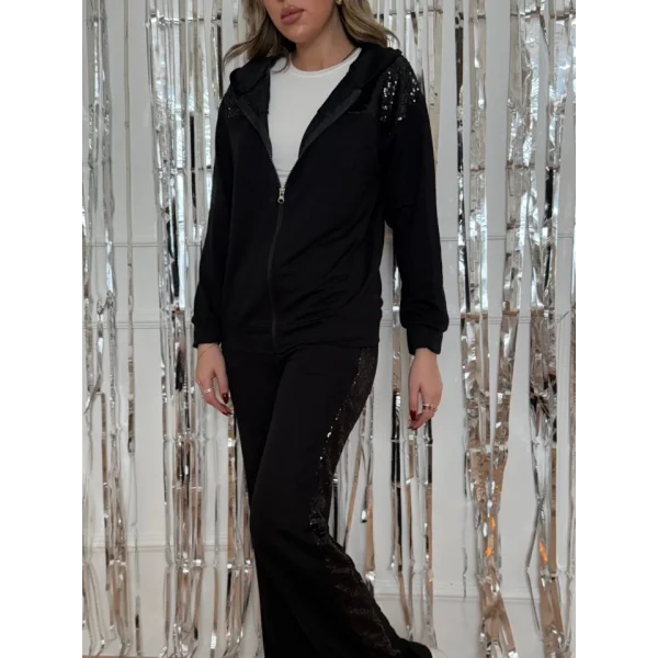 Kadın Yılbaşı özel Iki Iplik Kumaş Pul Ve Fermuar Detaylı Ikili Takım