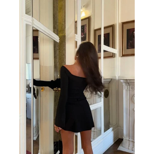 Kadın Yılbaşı özel Madonna Yaka eksi Mini Kloş Elbise