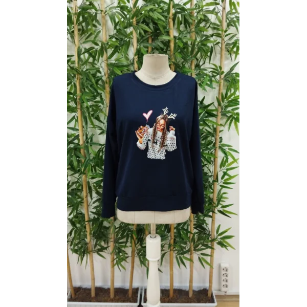 Kadın Yılbaşı özel Uzun Kollu Bisiklet Yaka Desenli Viskon Iki Iplik Bluz