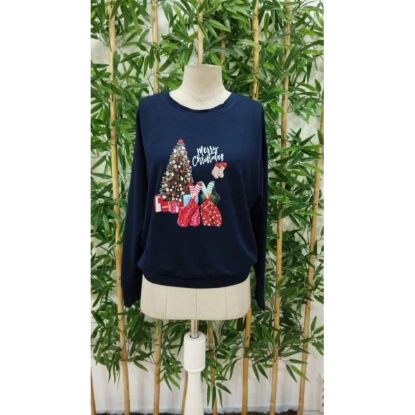 Kadın Yılbaşı Özel Uzun Kollu Bisiklet Yaka Viskon Iki Iplik Bluz