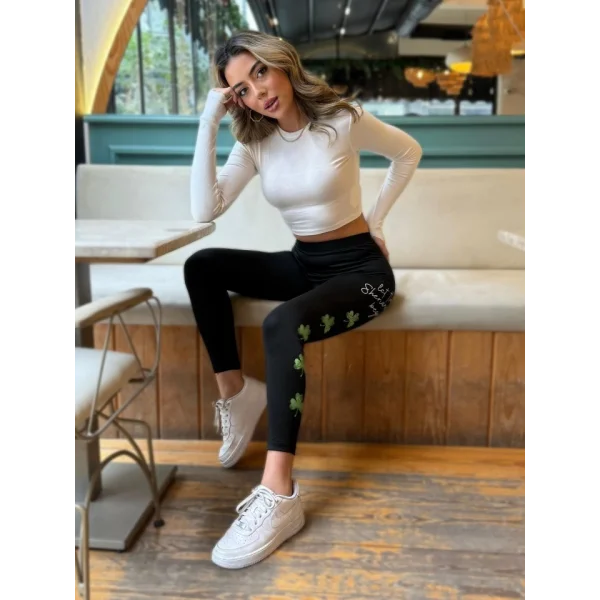 Kadın Yonca Baskılı Dalgıç Kumaş Tayt