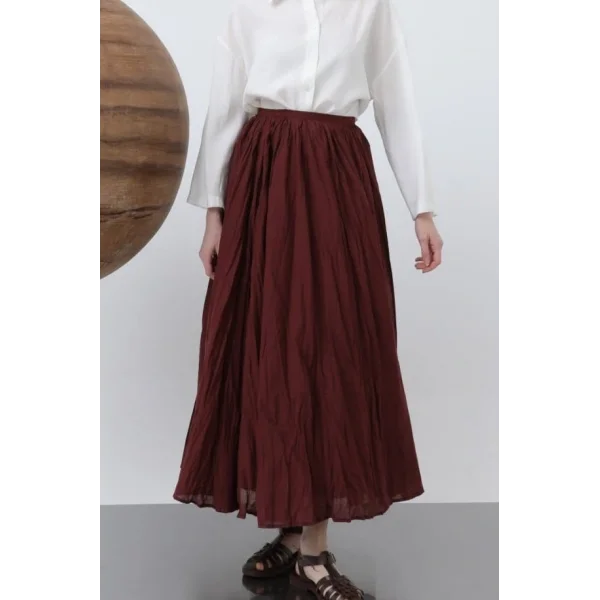 Kadın Yüksek Bel Arkadan Fermuarlı Kırışık Geniş Kesimli Vural Etek