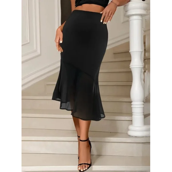 Kadın Yüksek Bel Asimetrik Detaylı Ithal Krep Etek