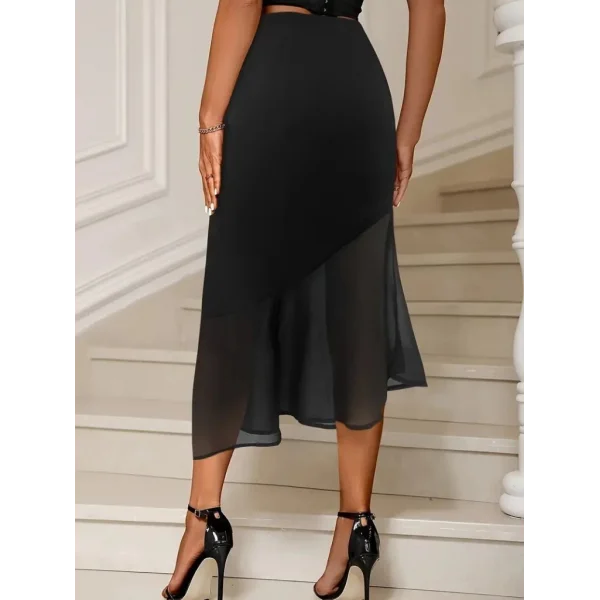 Kadın Yüksek Bel Asimetrik Detaylı Ithal Krep Etek