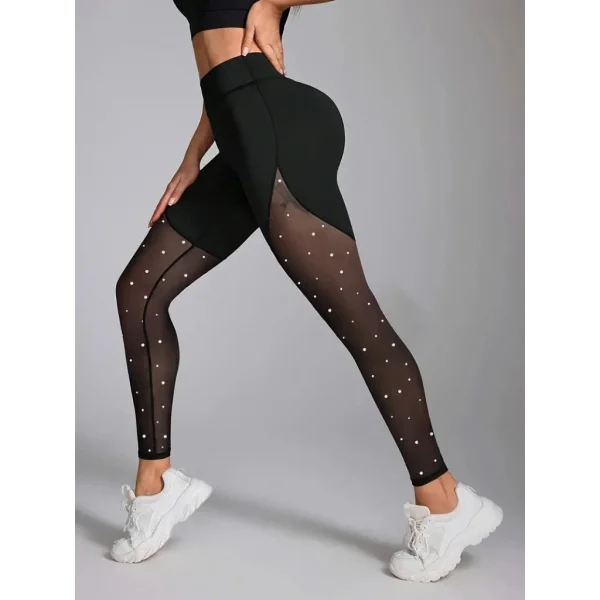 Kadın Yüksek Bel Asimetrik Kesim Detaylı Taşlı Tüllü Spor Dalgıç Tayt