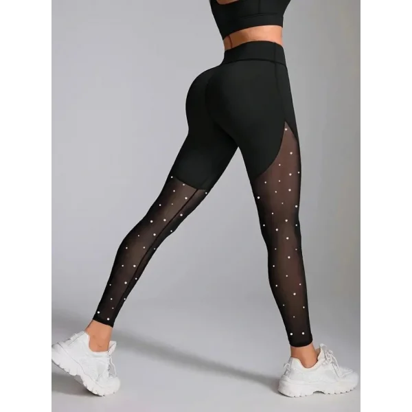 Kadın Yüksek Bel Asimetrik Kesim Detaylı Taşlı Tüllü Spor Dalgıç Tayt