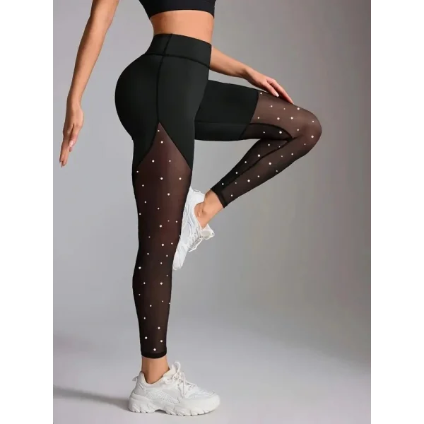 Kadın Yüksek Bel Asimetrik Kesim Detaylı Taşlı Tüllü Spor Dalgıç Tayt