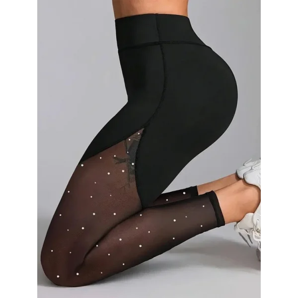 Kadın Yüksek Bel Asimetrik Kesim Detaylı Taşlı Tüllü Spor Dalgıç Tayt