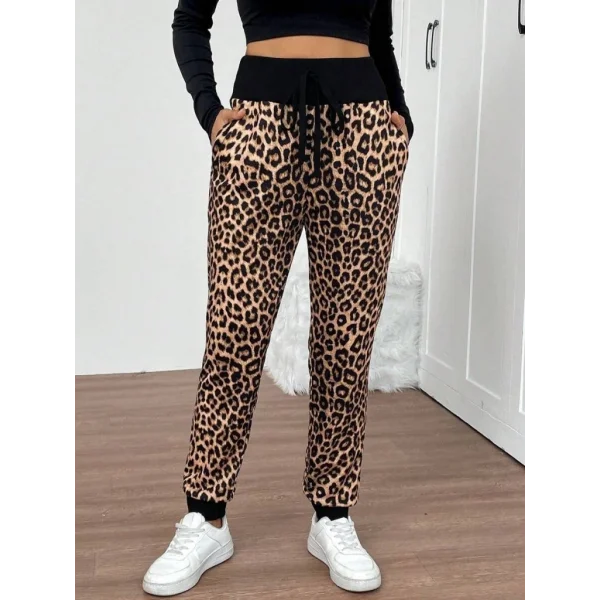 Kadın Yüksek Bel Bağcıklı Desenli Iki Iplik Pantolon