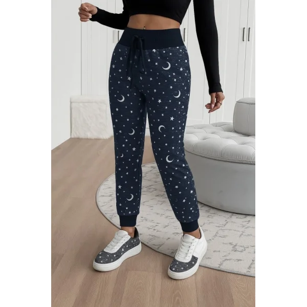 Kadın Yüksek Bel Bağcıklı Desenli Iki Iplik Pantolon