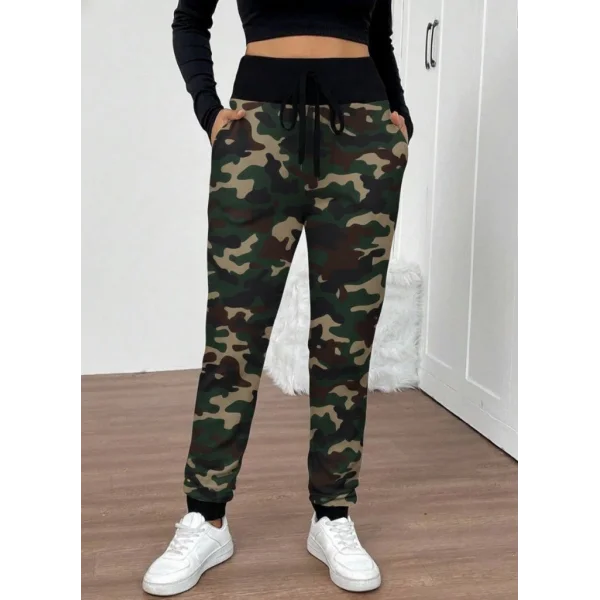 Kadın Yüksek Bel Bağcıklı Desenli Iki Iplik Pantolon