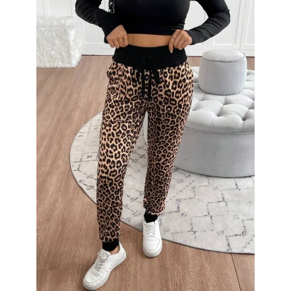 Kadın Yüksek Bel Bağcıklı Desenli Iki Iplik Pantolon