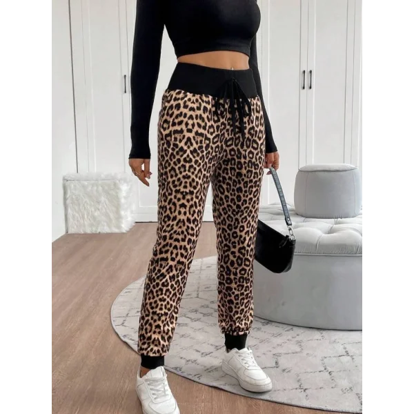 Kadın Yüksek Bel Bağcıklı Desenli Iki Iplik Pantolon