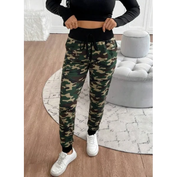 Kadın Yüksek Bel Bağcıklı Desenli Iki Iplik Pantolon