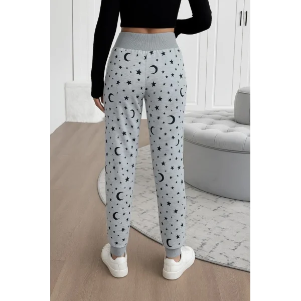 Kadın Yüksek Bel Bağcıklı Desenli Iki Iplik Pantolon