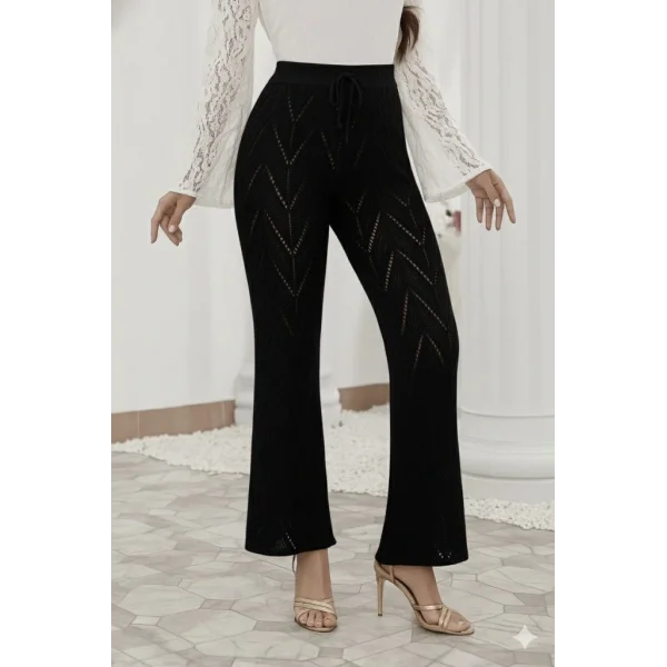 Kadın Yüksek Bel Bağcıklı Desenli Trikopantolon