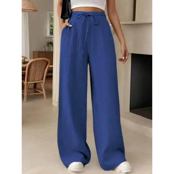 Kadın Yüksek Bel Bağcıklı Geniş Paçalı Uzun Bürümcük Pantolon