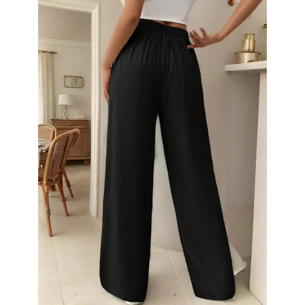 Kadın Yüksek Bel Bağcıklı Geniş Paçalı Uzun Bürümcük Pantolon