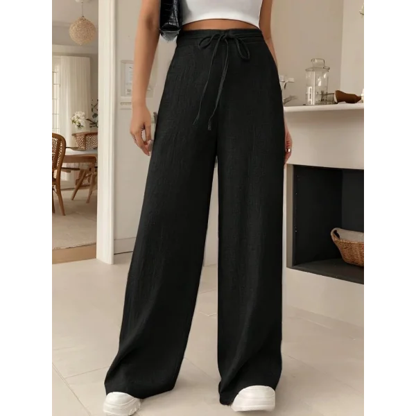 Kadın Yüksek Bel Bağcıklı Geniş Paçalı Uzun Bürümcük Pantolon