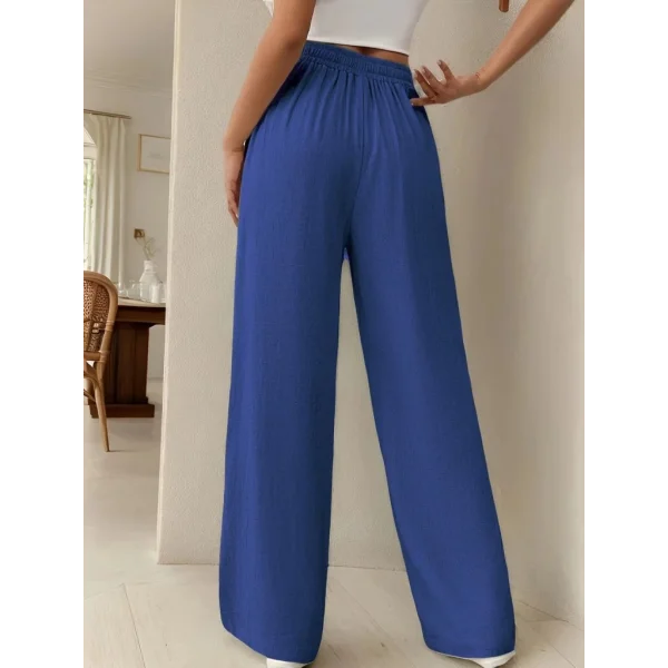 Kadın Yüksek Bel Bağcıklı Geniş Paçalı Uzun Bürümcük Pantolon