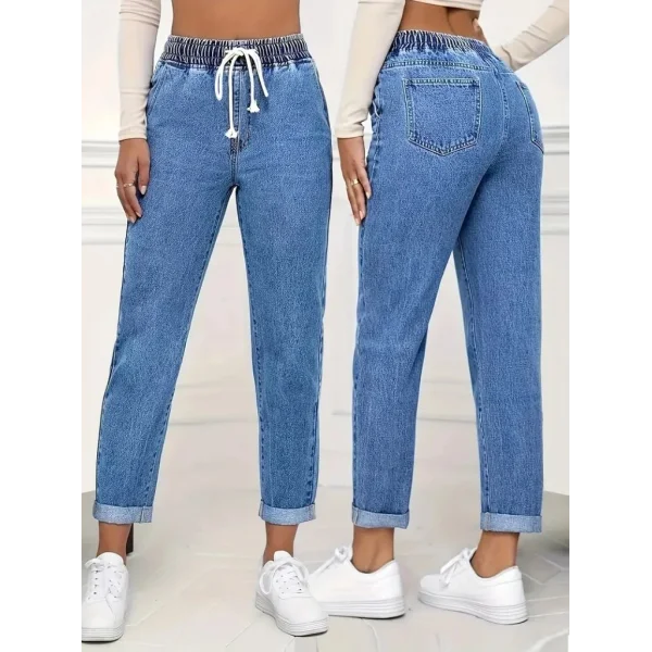 Kadın Yüksek Bel Bağcıklı Kot Pantolon