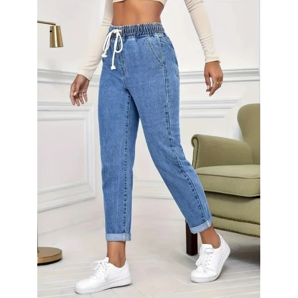 Kadın Yüksek Bel Bağcıklı Kot Pantolon