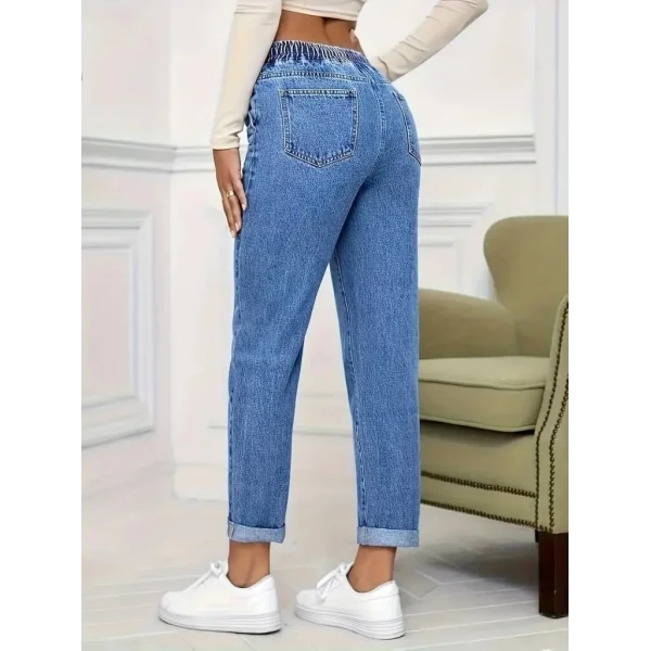 Kadın Yüksek Bel Bağcıklı Kot Pantolon