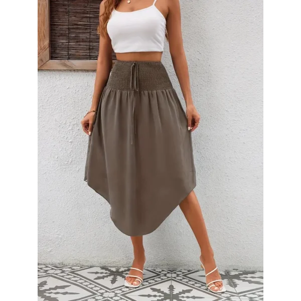 Kadın Yüksek Bel Belden Bağlamalı Asimetrik Kesim Detaylı Sandy Etek