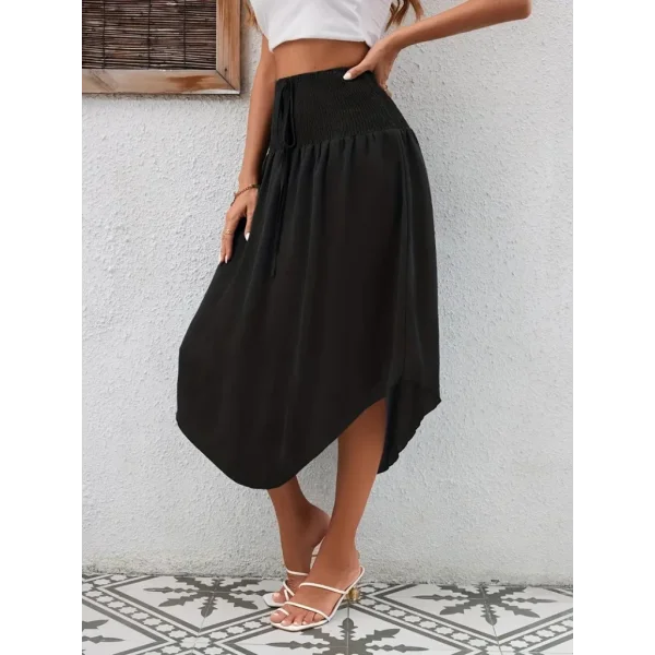 Kadın Yüksek Bel Belden Bağlamalı Asimetrik Kesim Detaylı Sandy Etek