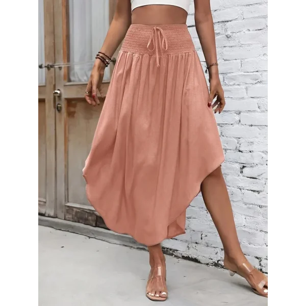 Kadın Yüksek Bel Belden Bağlamalı Asimetrik Kesim Detaylı Sandy Etek