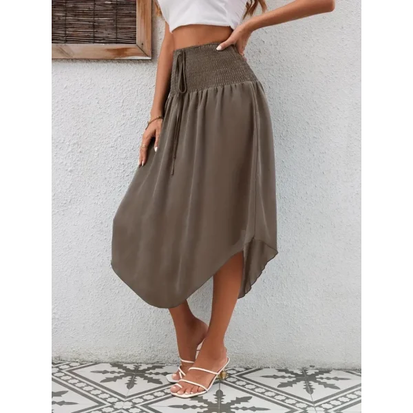 Kadın Yüksek Bel Belden Bağlamalı Asimetrik Kesim Detaylı Sandy Etek