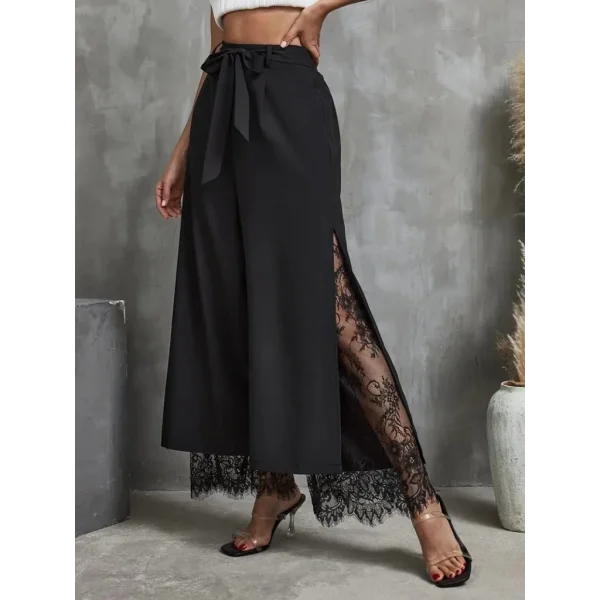 Kadın Yüksek Bel Belden Kuşaklı üst Dalgıç Alt Dantel Detaylı Dalgıç Pantolon Takım