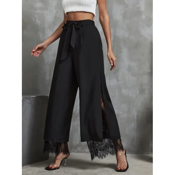 Kadın Yüksek Bel Belden Kuşaklı üst Dalgıç Alt Dantel Detaylı Dalgıç Pantolon Takım