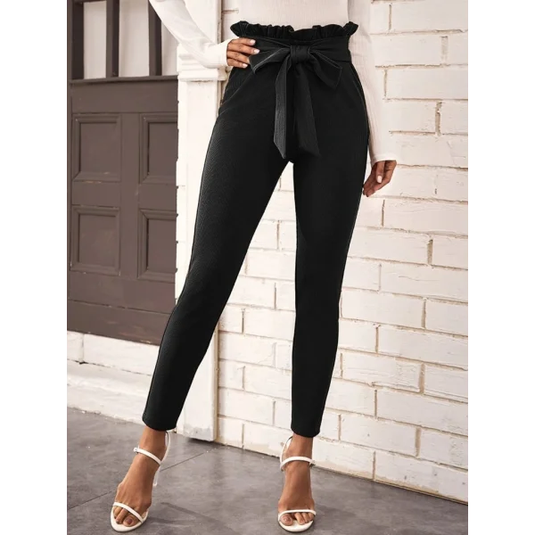 Kadın Yüksek Bel Beli Fırfırlı önden Bağlamalı Ithal Krep Pantolon