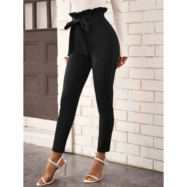 Kadın Yüksek Bel Beli Fırfırlı önden Bağlamalı Ithal Krep Pantolon