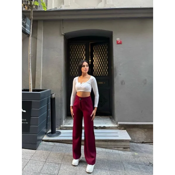 Kadın Yüksek Bel Beli Laztikli Triko Palazzo Pantolon