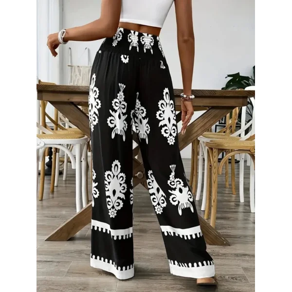 Kadın Yüksek Bel Büzgülü Etnik Desen Baskılı Süprem Pantolon