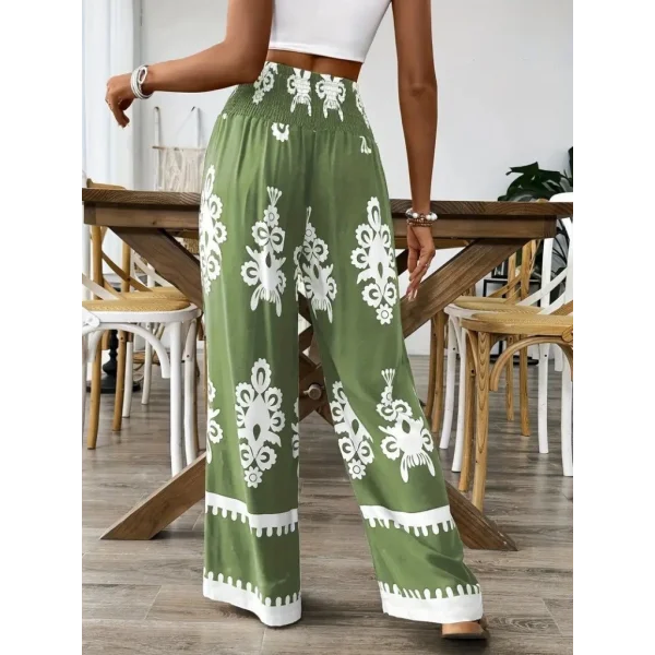 Kadın Yüksek Bel Büzgülü Etnik Desen Baskılı Süprem Pantolon