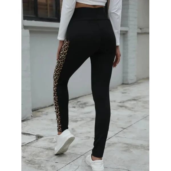 Kadın Yüksek Bel Cep Detaylı Leopar Desenli Dalgıç Tayt