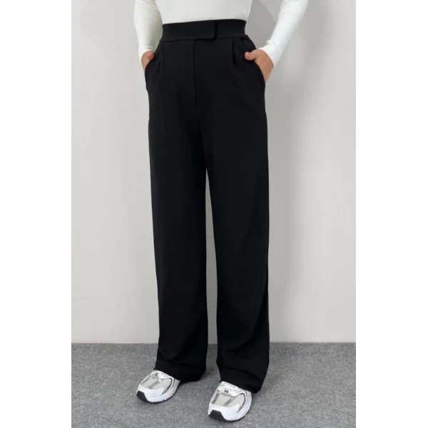 Kadın Yüksek Bel Cepli Cırt Kapama Janjan Krep Pantolon