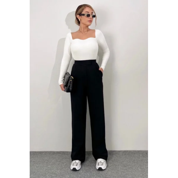 Kadın Yüksek Bel Cepli Cırt Kapama Janjan Krep Pantolon