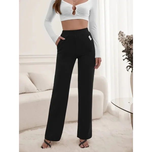 Kadın Yüksek Bel Cepli Geniş Kesim Ithal Krep Pantolon