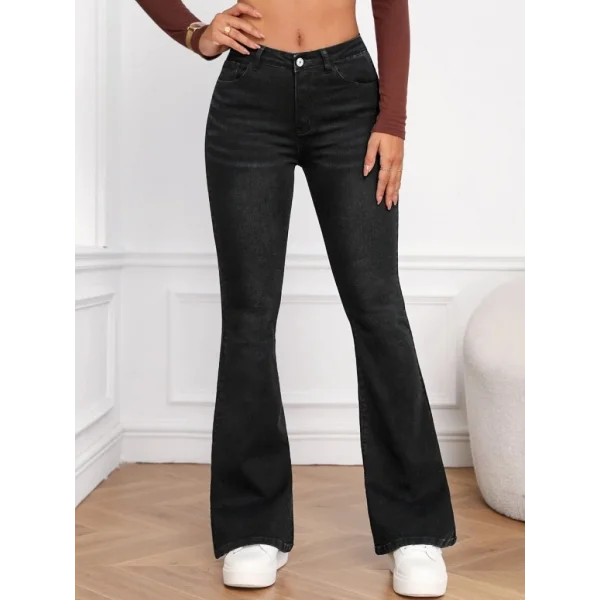 Kadın Yüksek Bel Cepli İspanyol Paçalı Kot Jeans Pantolon