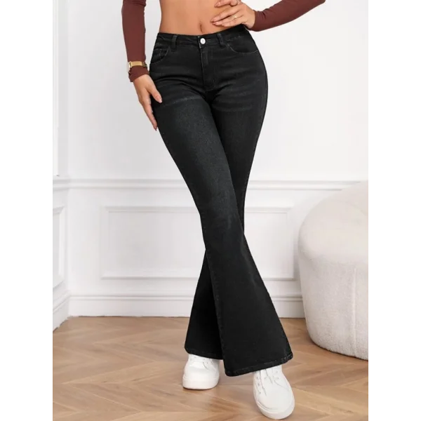 Kadın Yüksek Bel Cepli İspanyol Paçalı Kot Jeans Pantolon