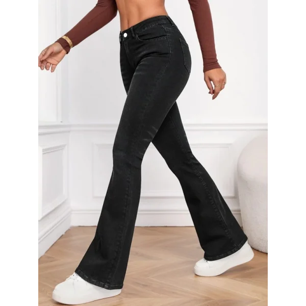 Kadın Yüksek Bel Cepli İspanyol Paçalı Kot Jeans Pantolon